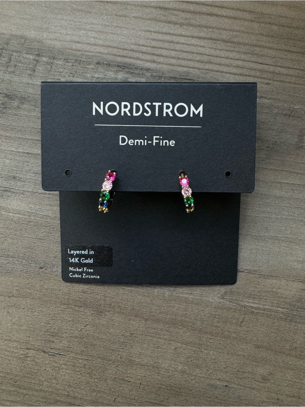 Nordstrom Gold Huggie Earrings with Pink, Green, Blue and Clear CZ